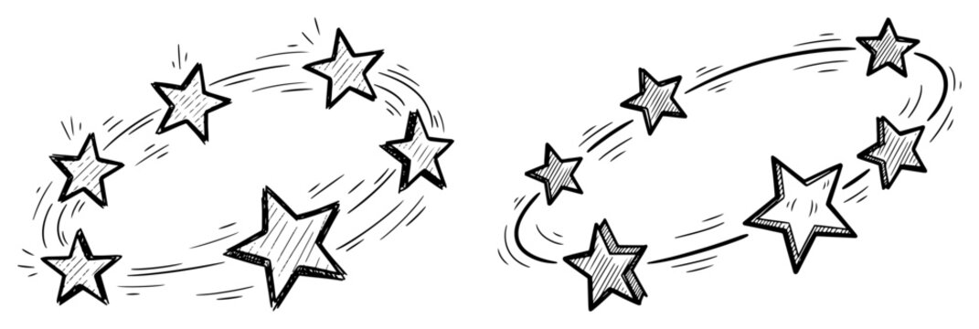 Ring of stars spinning around head concept of dizziness concussion and cartoon confusion vector sketch