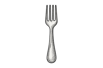 Classic metal dining fork utensil engraved style with hatching shading details