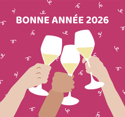 Carton d'invitation pour c&eacute;l&eacute;brer la nouvelle ann&eacute;e 2026 autour d'un coupe de champagne - illustration vectorielle parfait pour une affiche du r&eacute;veillon ou des cartes de voeux