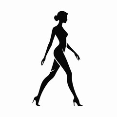Elegant Woman Silhouette Walking in Flowing Dress