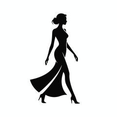 Elegant Woman Silhouette Walking in Flowing Dress