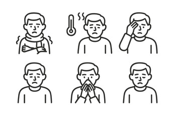 Common sickness symptoms including high temperature, chills, headache, and sneezing