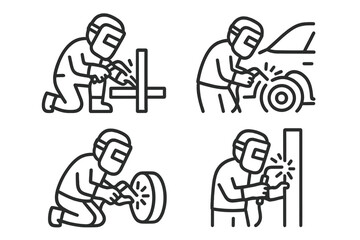 Welding icons showing workers performing metal fabrication and auto repair tasks