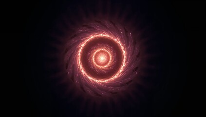 Radiating central core, spiral energy vortex pulsing in dark cosmic void, with drifting sparks