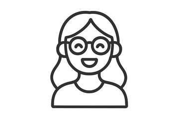 Portrait of a cheerful young woman with long hair wearing round spectacles and smiling widely