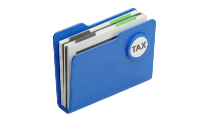 Blue Tax Folder with Documents on White Background