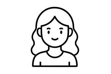 Minimalist avatar profile icon of a happy young woman with long wavy hair