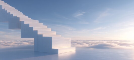 Floating Steps Rising into the Sky, Each Step Representing New Year Goals, Soft Lighting, Elegant Minimalism, Symbolic and Inspiring Conceptual Art, 8K, Elegant