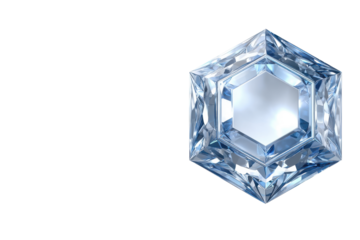 Faceted hexagonal clear crystal gem with light blue tint on black background jewel diamond, Isolated On White Background, Png Transparent