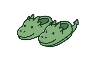 Cute pair of green monster slippers with smiling faces and small tails