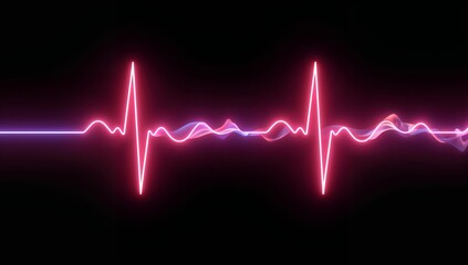 Pulsing neon ECG-like waveform emitting soft glow on black background, magenta peaks and blue waves