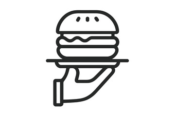 Hand serving classic hamburger on a plate for fast food delivery service