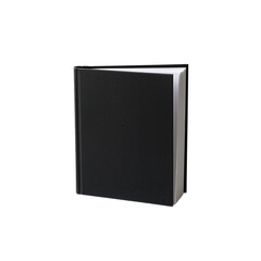 Black hardcover book with blank pages isolated.
