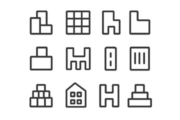 Collection of simple outline geometric shapes and abstract modular structures for design projects