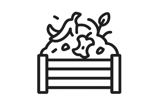 Sustainable gardening practice using wooden composting bin filled with organic food scraps