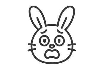 Simple outline drawing of a scared rabbit character face showing shock and distress on isolated white background