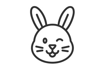 Cute cartoon rabbit head winking face outline drawing for Easter or animal themes