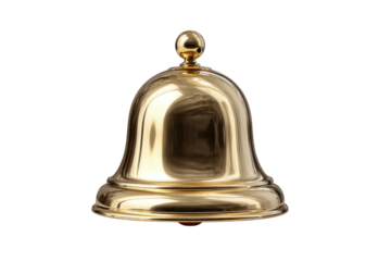 Polished Brass Service Bell with Rounded Top and Black Background metal gold, Isolated On White Background, Png Transparent
