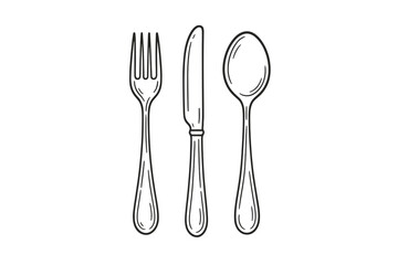 Elegant outline drawing of essential dining silverware set including fork, knife, and spoon