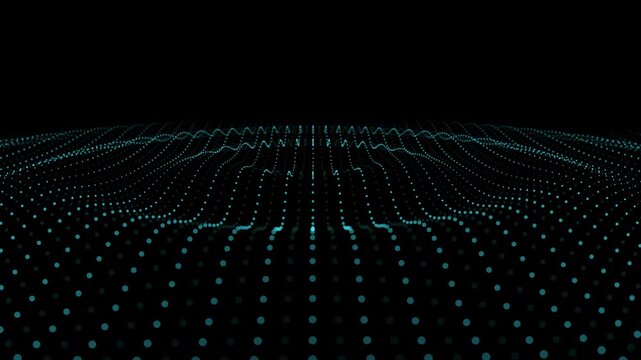 Digital wave dot particles animation. Cyber world and digital data. Dynamic mesh, futuristic internet connection technology background.