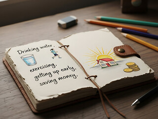 Un viejo diario con metas apuntadas.