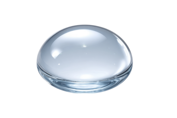 Clear glass lens with curved surface and reflections on black background optical transparent, Isolated On White Background, Png Transparent