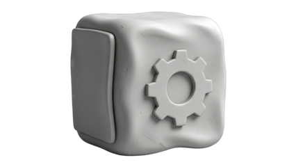 Abstract Cube with Gear and Panel Icon on White Background