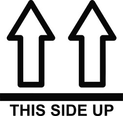 This side up symbol with two arrows and text for shipping and logistics