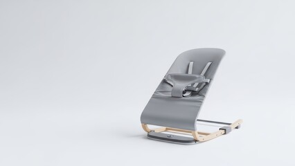 Modern gray baby bouncer chair with safety harness and minimalist design