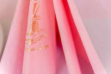Pink Communion Napkin With Golden Chalice Print Religious Table Decoration Detail