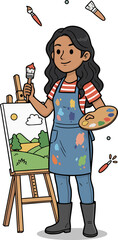 Female Artist Painting Illustration