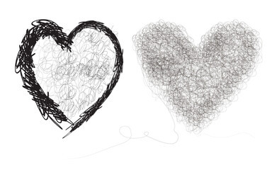 hand drawn love heart scribble ink marker doodles, Hand drawn doodle sketch style heart cartoon illustration for concept design. pencil scribble on hand drawing.eps
