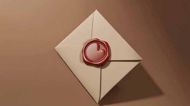 Beige love letter envelope with glossy red heart wax seal rotating in a clean minimalist studio loop.