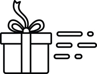 Gift box with ribbon and abstract motion lines, representing delivery or surprise, isolated graphic icon.