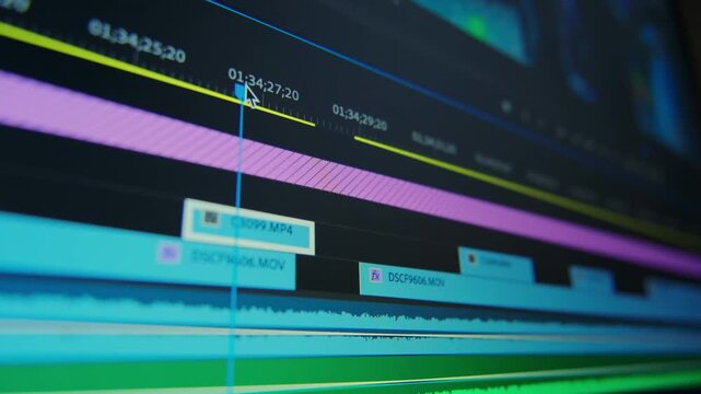 Close-up view of video editing software interface