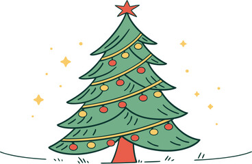 Christmas tree on white background with holiday decoration balls, a symbol of winter season celebration and new year merry Christmas gift present