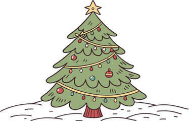 Vector illustration of a green Christmas tree with a star decoration for a festive holiday season card