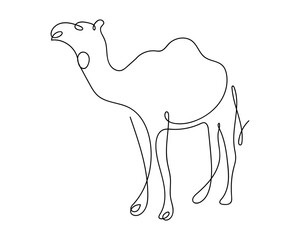 Desert animals, camels, in a continuous line. Single line drawing vector illustration. Editable stroke.