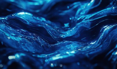Abstract close-up of water ripples with vibrant blue tones and glowing highlights, soft gradients creating a calming aquatic aesthetic