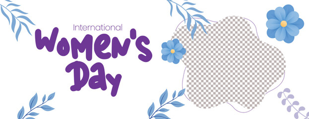 Women’s Day 8 March floral vector background with editable banner layout, horizontal website header and social media cover template