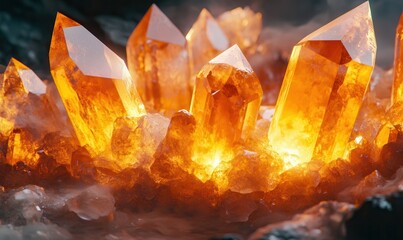 Abstract crystal shards with glowing edges forming a geometric pattern, soft ambient light and sharp reflections creating a futuristic and elegant design,