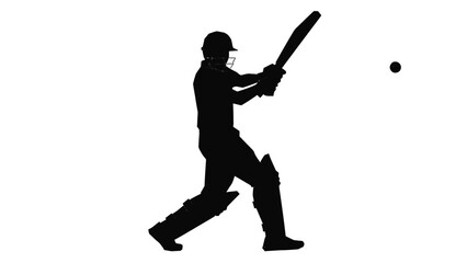Silhouette of a cricket batsman in action preparing to hit the ball