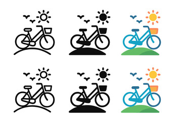Obraz premium Bicycle Icon Diversity. Bicycle Hill Basket, clean modern icon showing outdoor serenity through line movement and shape clarity,