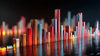 Data Skyline: A vibrant visualization of financial data or market trends, with colorful bar graphs suggesting growth, trends, and interconnectedness. Suggesting Business and Industry. - Powered by Adobe