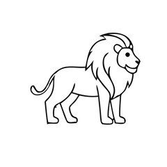 Stylized black outline of a majestic lion with a flowing mane standing confidently silhouette isolated on white background