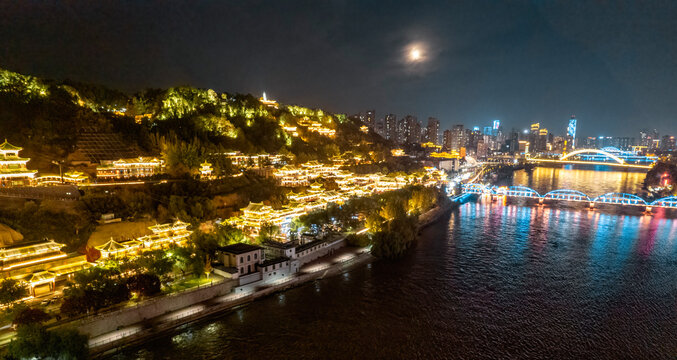 Lanzhou Night View along the Yellow River