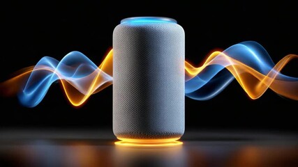 Sonic Symphony: A sleek, modern speaker emits radiant sound waves against a dark backdrop, symbolizing audio technology and seamless connectivity. 