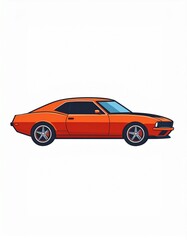 Obraz premium Classic orange coupe automobile with black hood detail side view illustration