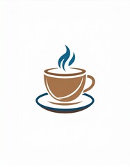 Obraz premium Stylized illustration of a steaming hot beverage cup on a saucer, perfect for coffee shops, cafes, and drink-related branding elements
