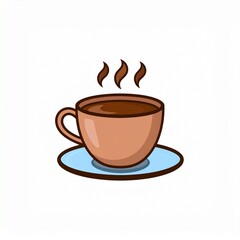 Obraz premium Warm and Inviting Steaming Cup of Coffee or Hot Beverage on a Saucer, Perfect for a Cozy Morning or Relaxing Break, Flat Style Vector Illustration for Websites and Apps